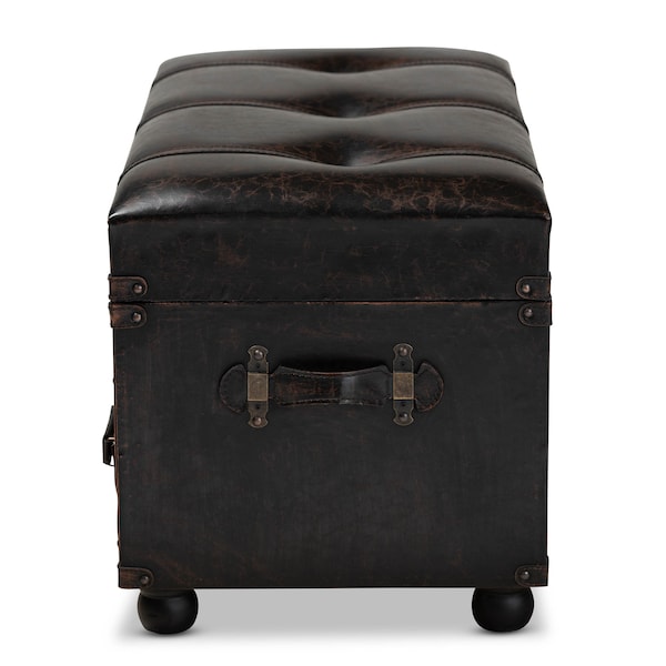 Baxton Studio Callum Brown Faux Leather Upholstered 2-Drawer Storage Trunk Ottoman - 162-10517