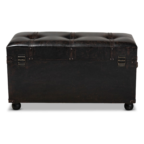 Baxton Studio Callum Brown Faux Leather Upholstered 2-Drawer Storage Trunk Ottoman - 162-10517
