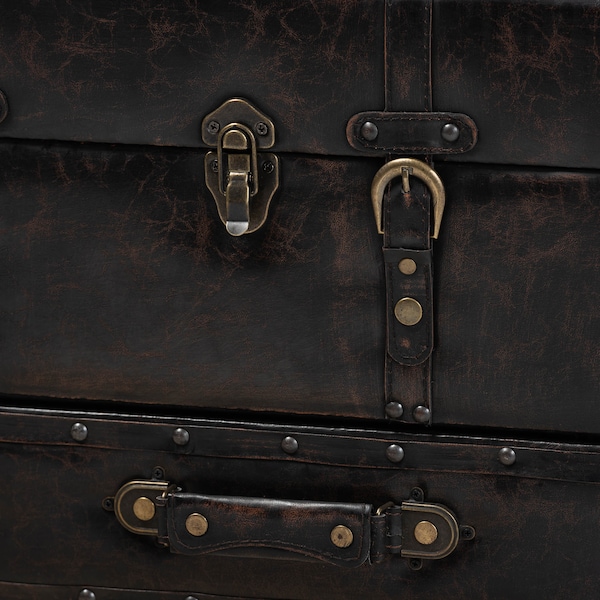 Baxton Studio Callum Brown Faux Leather Upholstered 2-Drawer Storage Trunk Ottoman - 162-10517