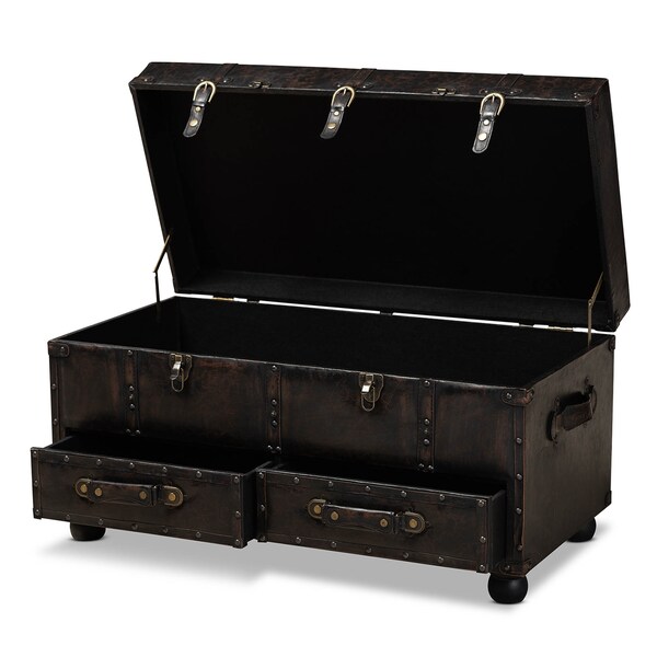 Baxton Studio Callum Brown Faux Leather Upholstered 2-Drawer Storage Trunk Ottoman - 162-10517