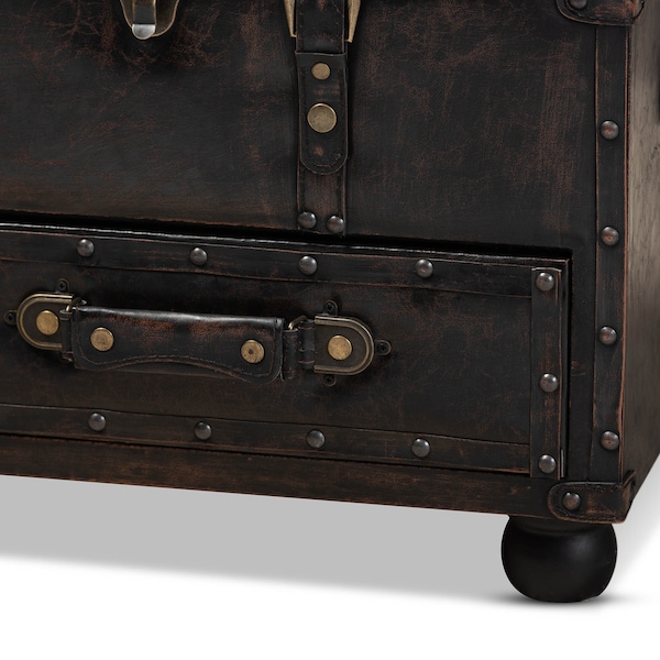 Baxton Studio Callum Brown Faux Leather Upholstered 2-Drawer Storage Trunk Ottoman - 162-10517