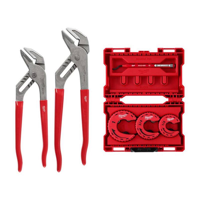 Set de pinzas de mandíbula lisa de 10 pulgadas y 12 pulgadas de Milwaukee con juego de cortador de tubos de espacios reducidos (5 piezas) - 48-22-6554P-48-22-4263