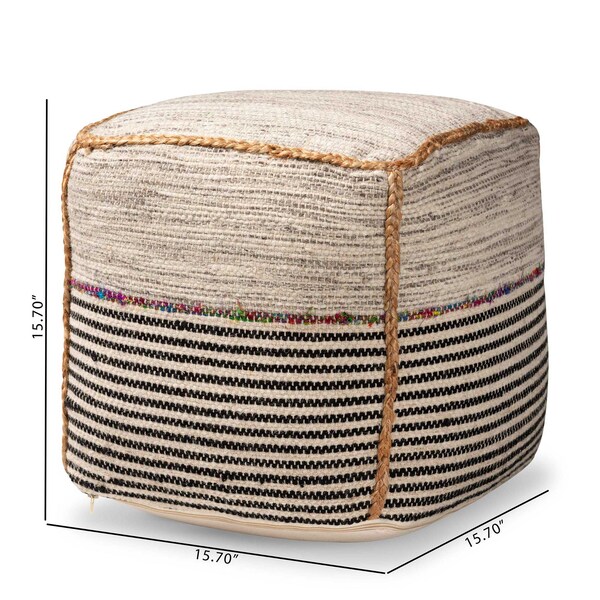 Baxton Studio Arta ModernBohemian Multi-Colored Handwoven Wool Blend Pouf Ottoman - 191-11653-ZORO