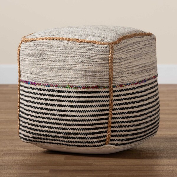 Baxton Studio Arta ModernBohemian Multi-Colored Handwoven Wool Blend Pouf Ottoman - 191-11653-ZORO