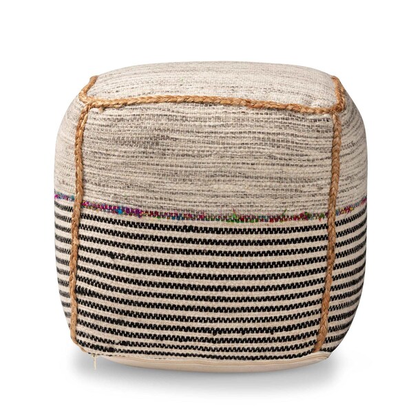 Baxton Studio Arta ModernBohemian Multi-Colored Handwoven Wool Blend Pouf Ottoman - 191-11653-ZORO