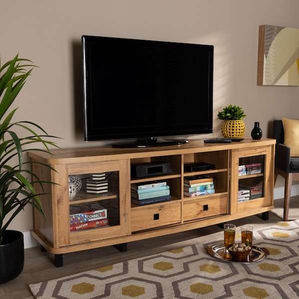Baxton Studio Walda Modern and Contemporary Oak Brown Finished Wood 2-Drawer TV Stand - 190-12000-ZORO