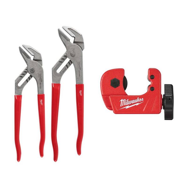 Set de pinzas de mandíbula suave de 10 pulgadas y 12 pulgadas de Milwaukee con cortador de tubos de cobre de 1/2 pulgadas (3 piezas) - 48-22-6554P-48-22-4250.