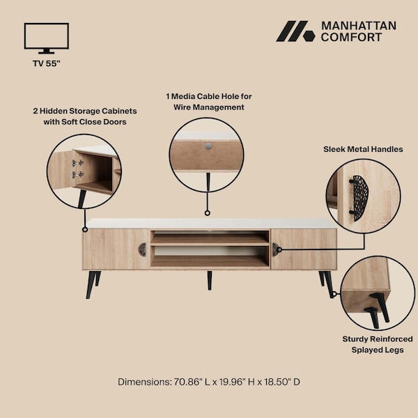 Manhattan Comfort Haley TV Stand 70.9 in Natural & Nude in Natural and Nude - TV004-NN