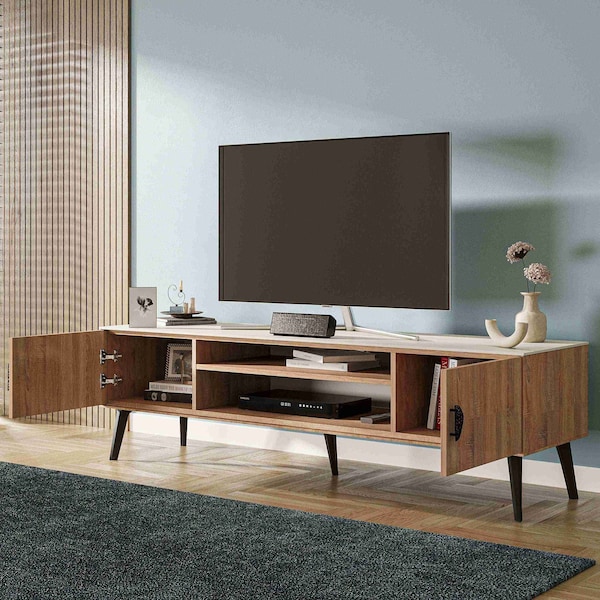 Manhattan Comfort Haley TV Stand 70.9 in Natural & Nude in Natural and Nude - TV004-NN