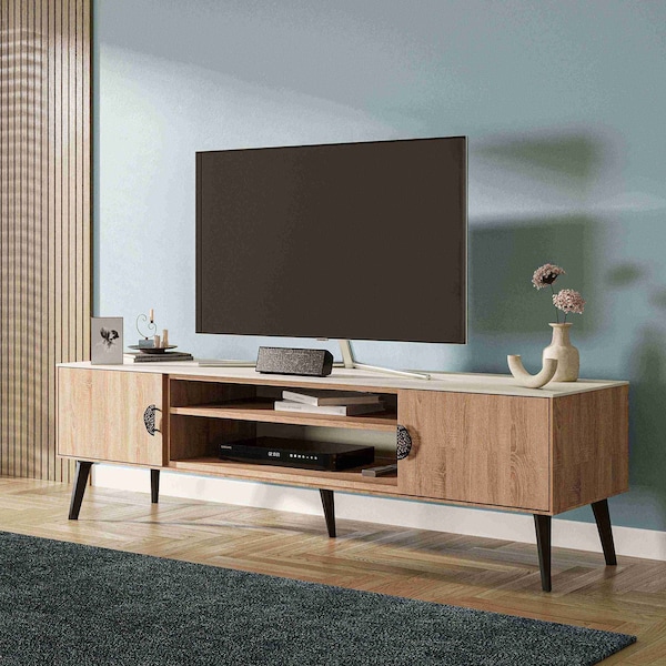 Manhattan Comfort Haley TV Stand 70.9 in Natural & Nude in Natural and Nude - TV004-NN