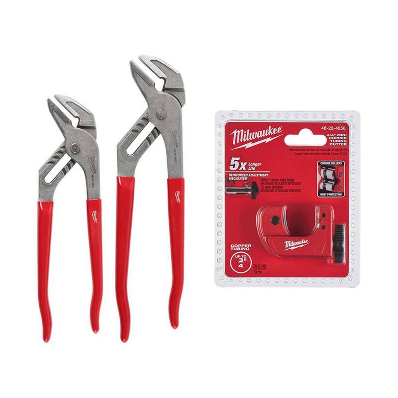 Set de pinzas de mandíbula lisa de 10 y 12 pulgadas de Milwaukee con cortador de tubos de cobre mini de 3/4 de pulgada (3 piezas) - 48-22-6554P-48-22-4258
