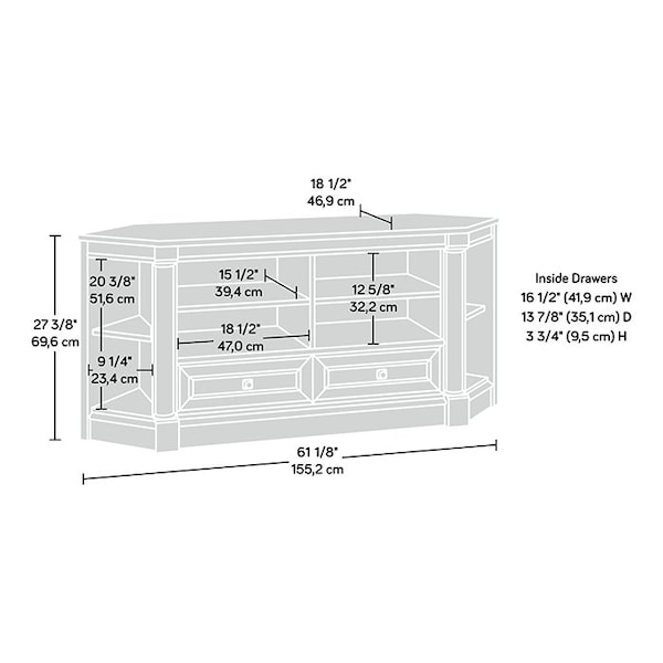 Sauder Palladia Corner Enter Cred Spo A2 , Accommodates up to a 60 in. TV weighing 95 lbs - 424815