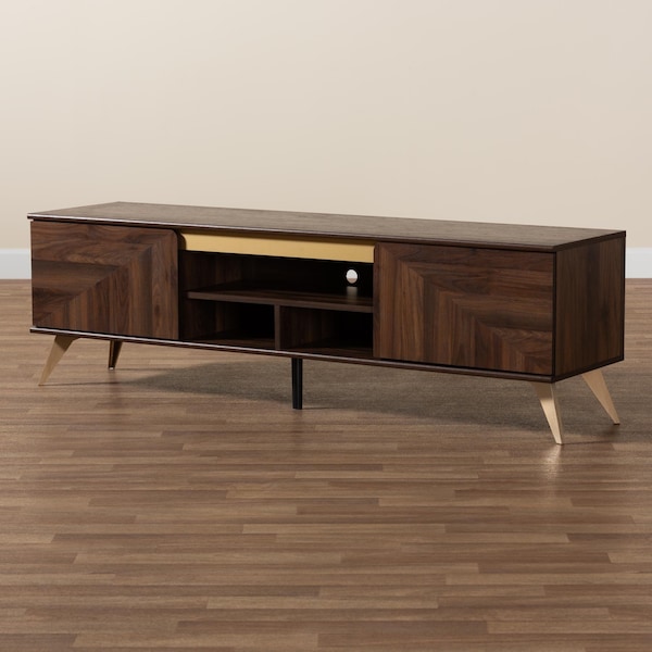 Baxton Studio Graceland Mid-Century Modern Transitional Walnut Brown Finished Wood 2-Door TV Stand - 233-13272-ZORO