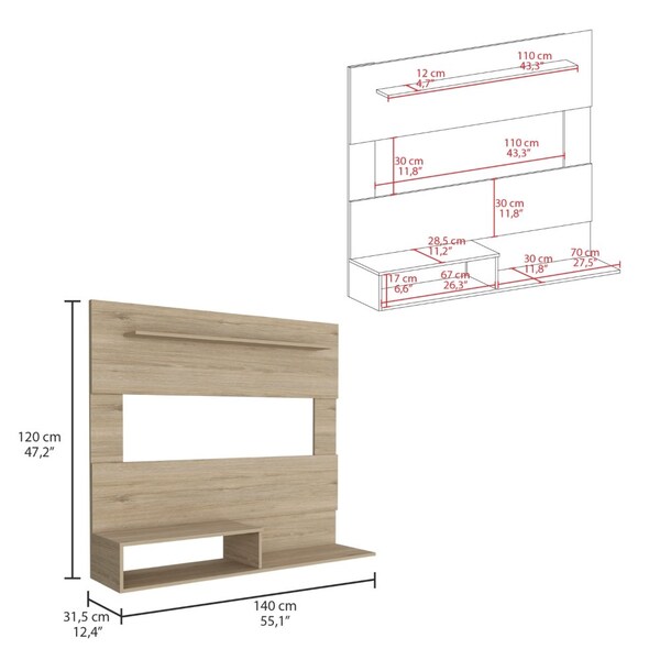 Tuhome Beijing Floating Entertainment Center, Superior Shelf, 2 Shelves, Space For TV's up 55in. Light Pine - PLR7889