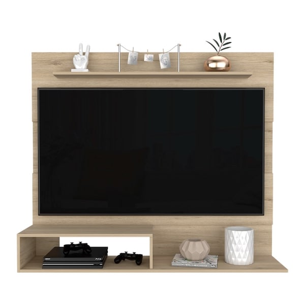 Tuhome Beijing Floating Entertainment Center, Superior Shelf, 2 Shelves, Space For TV's up 55in. Light Pine - PLR7889