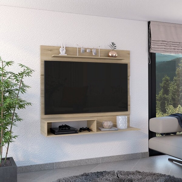 Tuhome Beijing Floating Entertainment Center, Superior Shelf, 2 Shelves, Space For TV's up 55in. Light Pine - PLR7889
