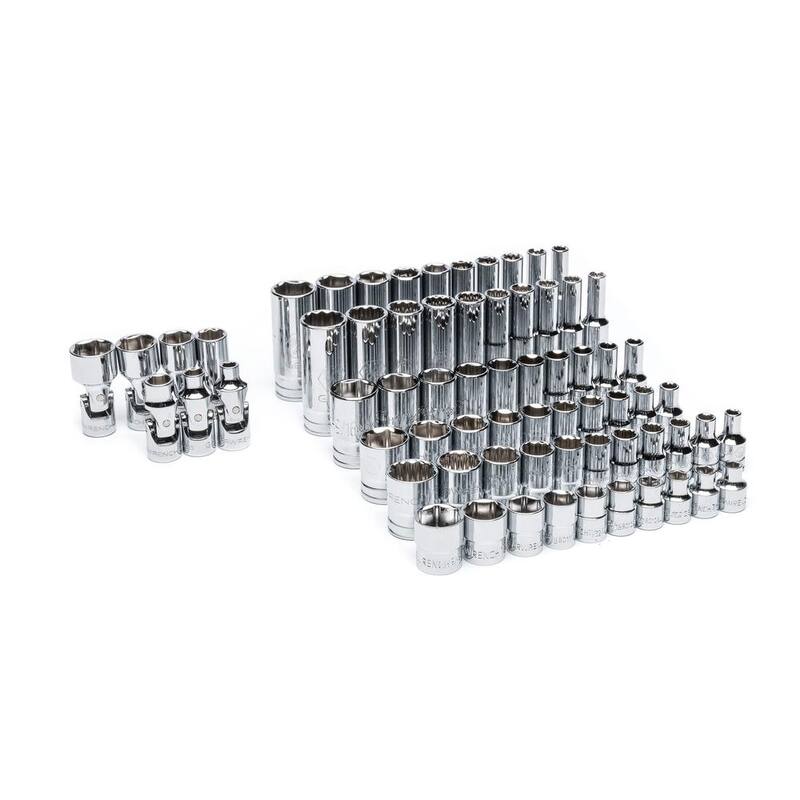 Juego de dados en pulgadas para llave de ¼, estándar y profundos SAE, longitud media, flexibles y de perfil bajo en bandeja de espuma para almacenamiento (68 piezas) - GWMSSKT14SAE