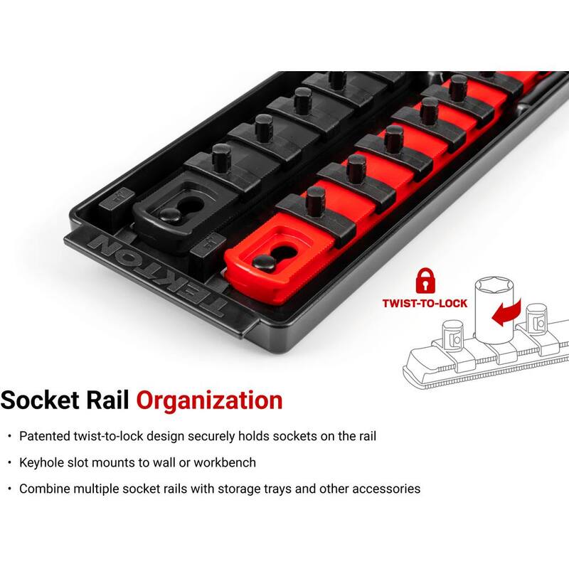 Set de 50 piezas de puntas y rieles de 1/4 de pulgada de TEKTON (5/32 a 9/16 pulgadas, 4 a 15 mm) - SHD90215
