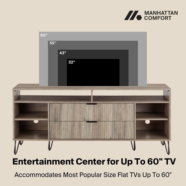 Manhattan Comfort DUMBO 63in TV Stand in Rustic Grey - TV001-GY