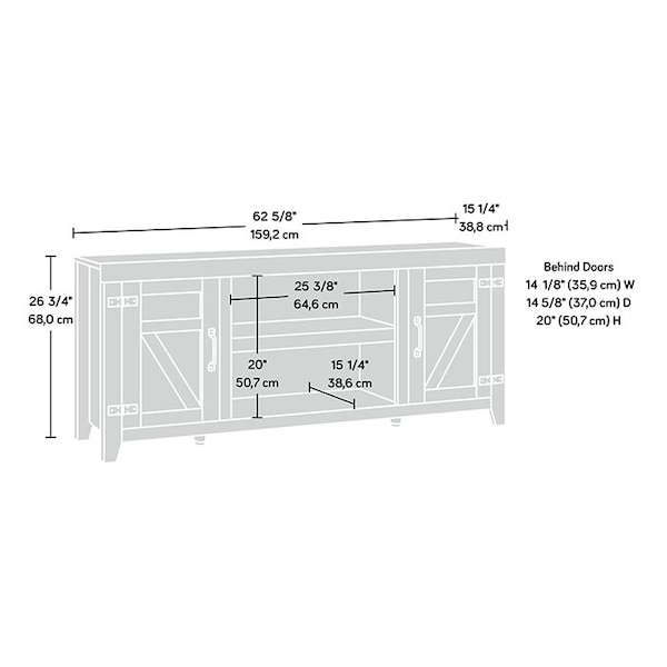 Sauder Entertainment Credenza Chc , Accommodates up to a 70 in. TV weighing 95 lbs - 429575