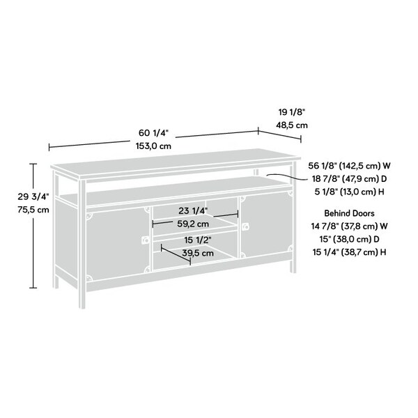 Sauder Steel River Credenza , Accommodates up to a 60 in. TV weighing 70 lbs - 426152