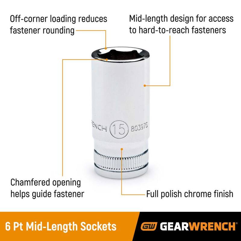 Juego de dados SAE de 1/4 de pulgada de 6 puntos de longitud media GEARWRENCH de 10 piezas - 80305S-06
