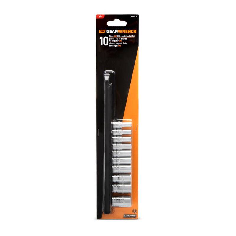 Juego de dados SAE de 1/4 de pulgada de 6 puntos de longitud media GEARWRENCH de 10 piezas - 80305S-06