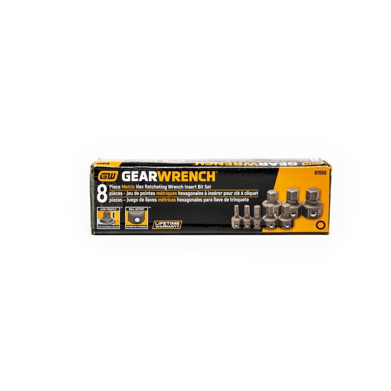 Juego de inserción de bits hexagonales de perfil bajo métricos GEARWRENCH para llaves de 6 y 12 puntos (8 piezas) - 81550