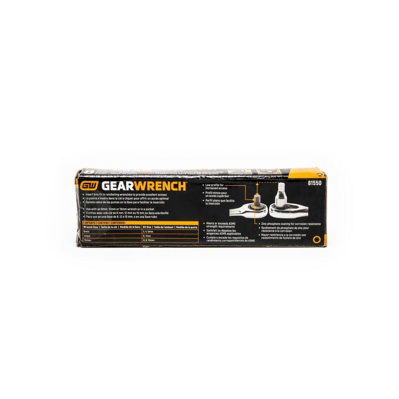 Juego de inserción de bits hexagonales de perfil bajo métricos GEARWRENCH para llaves de 6 y 12 puntos (8 piezas) - 81550