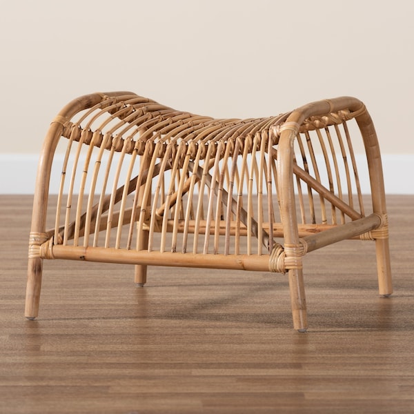 Baxton Studio Lamaria Modern Bohmenian Natural Brown Antique Rattan Footstool - 219-12716-ZORO