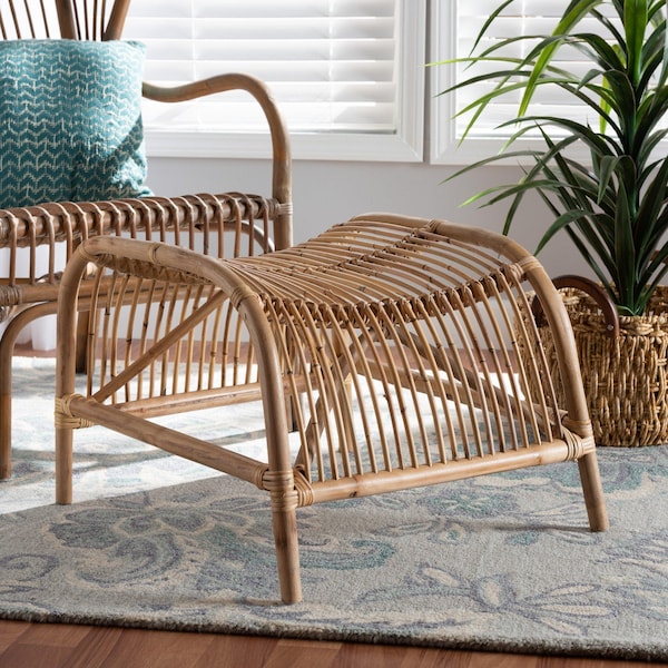 Baxton Studio Lamaria Modern Bohmenian Natural Brown Antique Rattan Footstool - 219-12716-ZORO