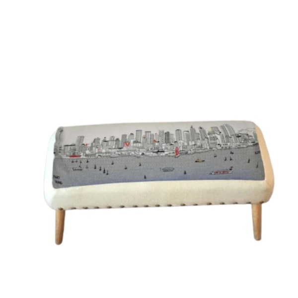 Gfancy Fixtures 38 in. Seattle Daylight Skyline Embroidered Ottoman White - GF3102167
