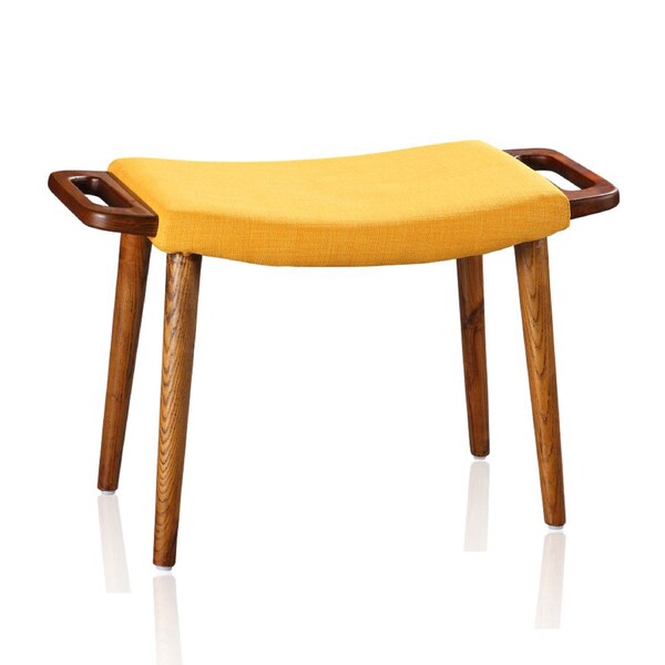 Manhattan Comfort Geta Ottoman in Yellow and Antique Walnut - OT001-YL