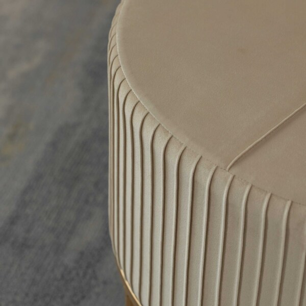 Fabulaxe Round Velvet Ottoman Stool Raised with Hairpin Gold Base, Cream, Large - QI004324.CM.L