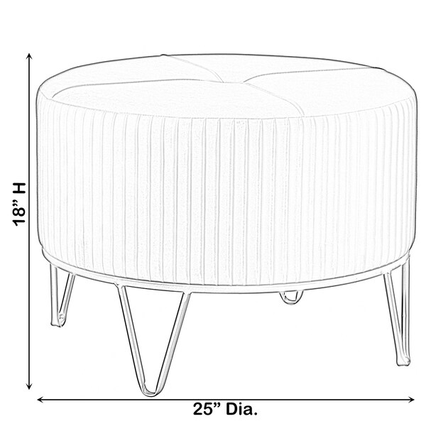 Fabulaxe Round Velvet Ottoman Stool Raised with Hairpin Gold Base, Cream, Large - QI004324.CM.L