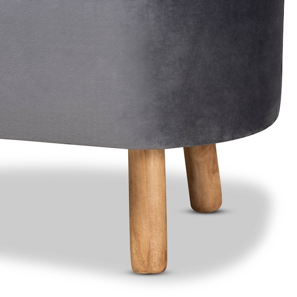 Baxton Studio Simone Mid-Century Grey Velvet Upholstered Wood Ottoman - 161-10280