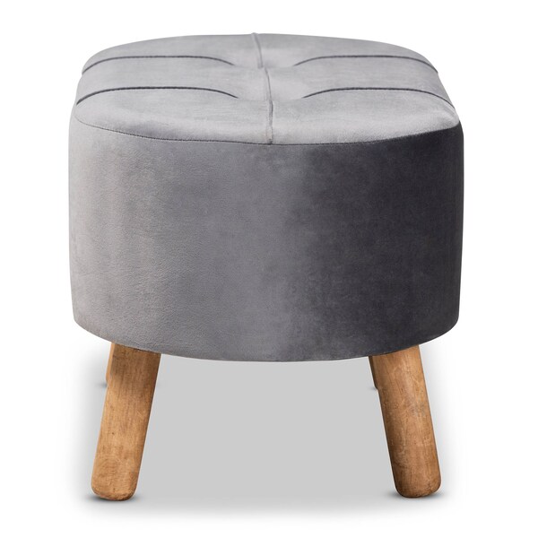 Baxton Studio Simone Mid-Century Grey Velvet Upholstered Wood Ottoman - 161-10280