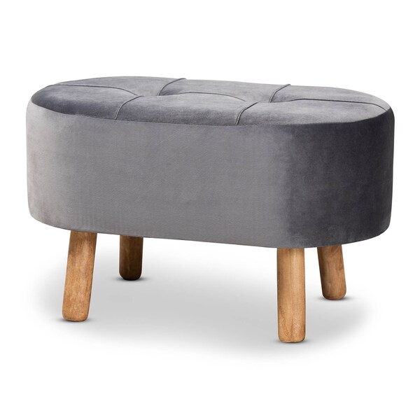Baxton Studio Simone Mid-Century Grey Velvet Upholstered Wood Ottoman - 161-10280