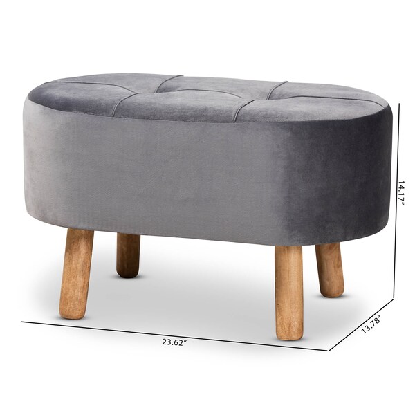 Baxton Studio Simone Mid-Century Grey Velvet Upholstered Wood Ottoman - 161-10280