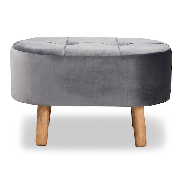 Baxton Studio Simone Mid-Century Grey Velvet Upholstered Wood Ottoman - 161-10280