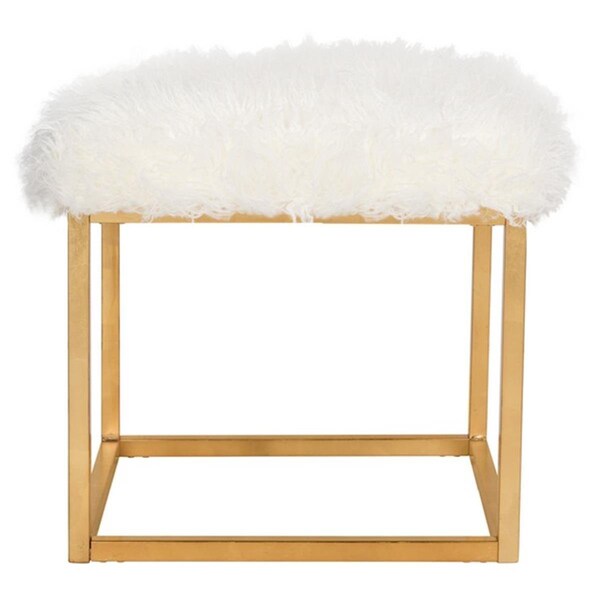 Safavieh 20 x 21 x 21 in. Rowan Contemporary Glam Faux Sheepkin Square Ottoman, White - FOX6288C