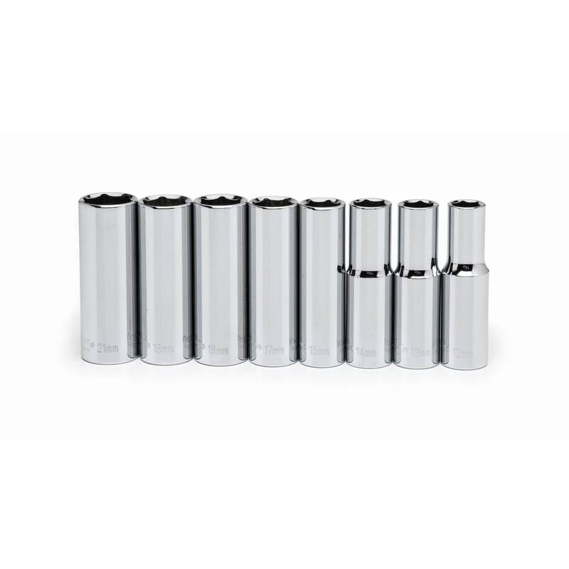 Juego de dados profundos métricos de 1/2 pulgadas de 6 puntos con riel de dados (8 piezas) - CSAS3N