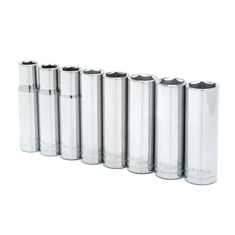 Juego de dados profundos métricos de 1/2 pulgadas de 6 puntos con riel de dados (8 piezas) - CSAS3N