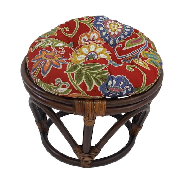 Fixturesfirst Rattan Ottoman with Outdoor Fabric Cushion, Alenia Pompeli - FI2435617
