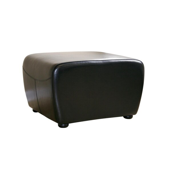 Wholesale Interiors Y-051-023-black Black Full Leather Ottoman with Rounded Sides - 878445000080