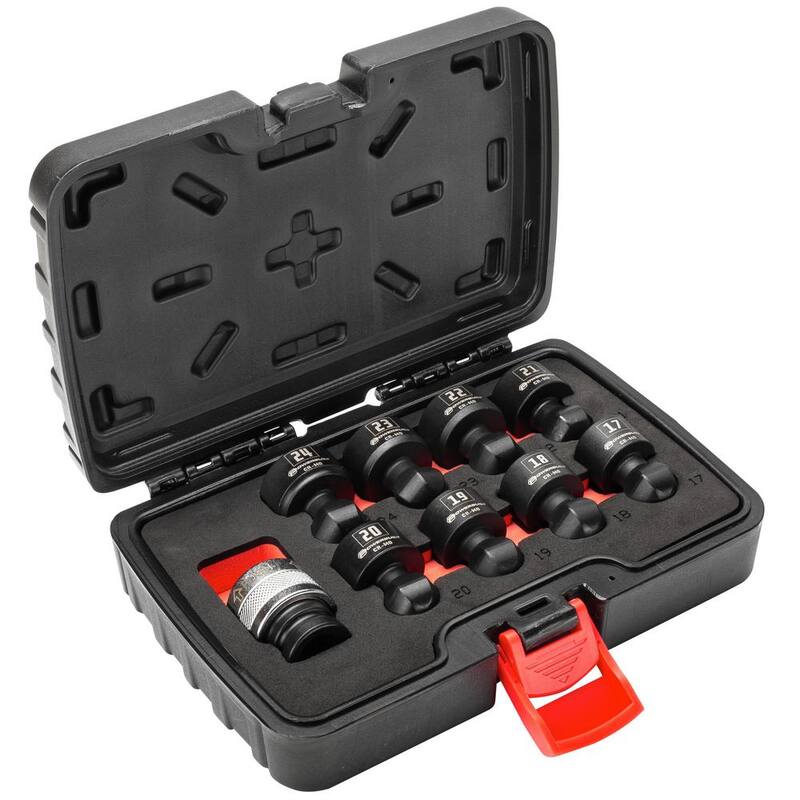 Juego de 9 piezas de llaves de vaso giratorias métricas de ½ pulgada con adaptador de cambio rápido Powerbuilt - 643031ECE