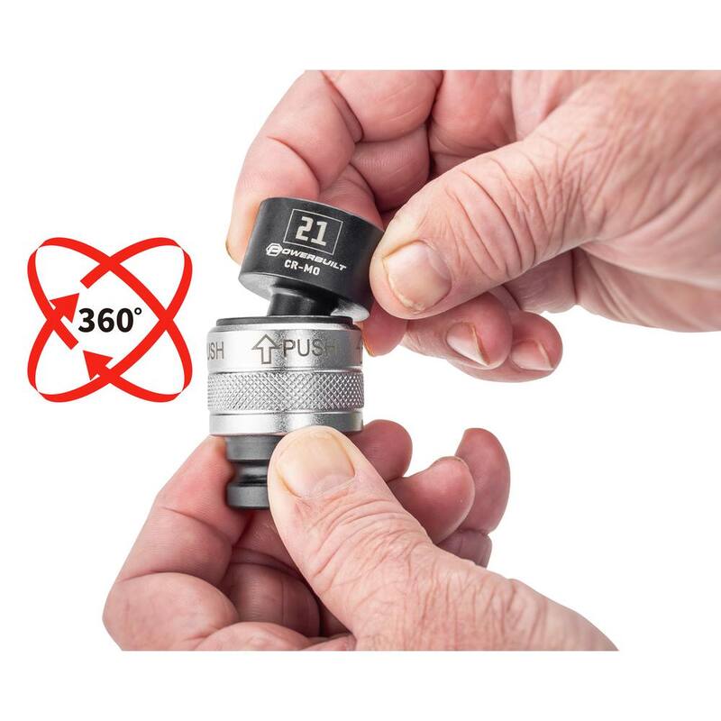 Juego de 9 piezas de llaves de vaso giratorias métricas de ½ pulgada con adaptador de cambio rápido Powerbuilt - 643031ECE