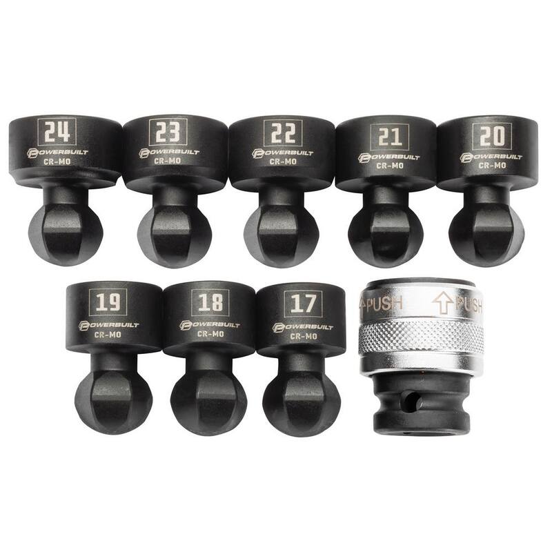 Juego de 9 piezas de llaves de vaso giratorias métricas de ½ pulgada con adaptador de cambio rápido Powerbuilt - 643031ECE