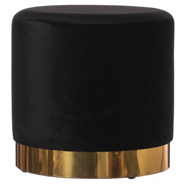 Fabulaxe Modern Round Velvet Fabric Standard Ottoman Stool with Gold Base, Black - QI004323.BK