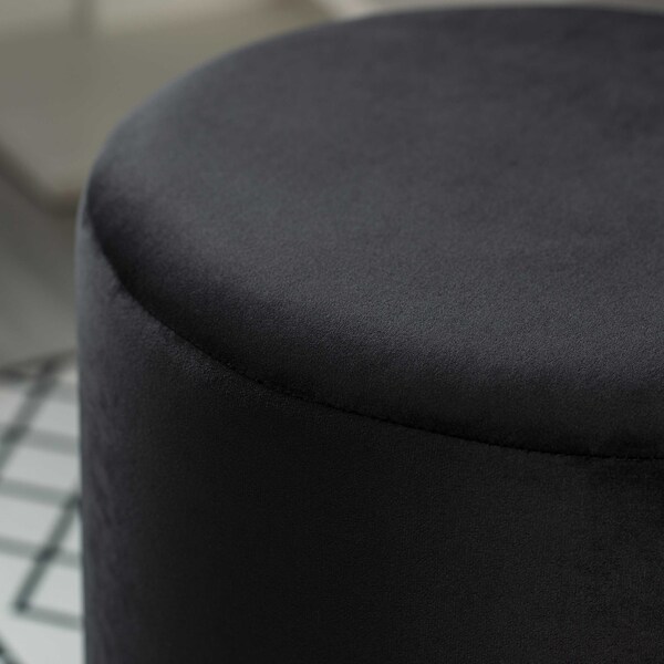 Fabulaxe Modern Round Velvet Fabric Standard Ottoman Stool with Gold Base, Black - QI004323.BK